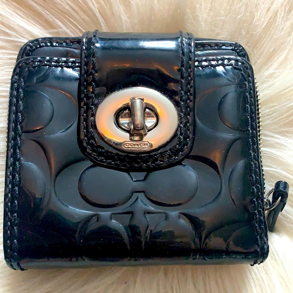 Black Glossy Coach Logo Wallet